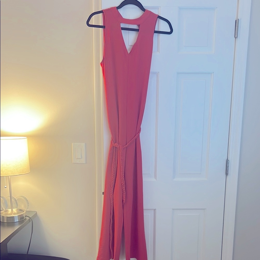 Elegant coral sleeveless romper